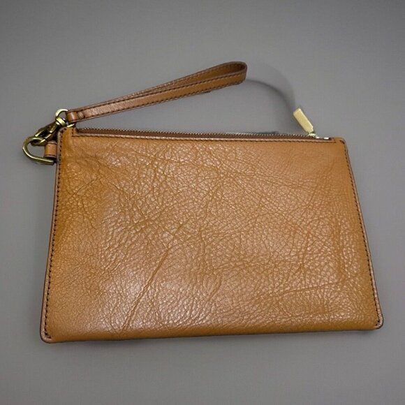 Fossil Wristlet‎ Wallet Genuine Leather Embossed Tan Inner Pocket Zip Pouch 6x9" - Picture 2 of 7